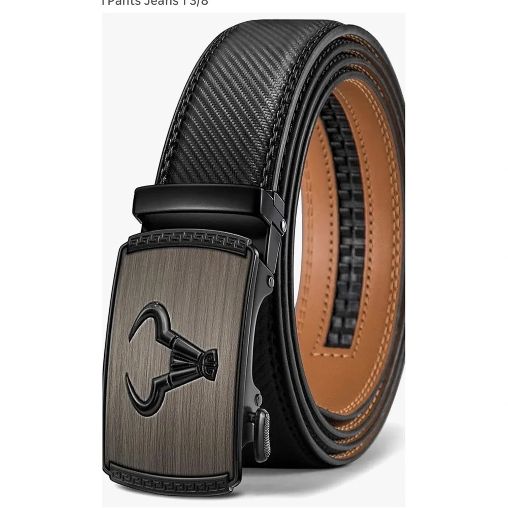 BULLIANT leather ratchet belt carbon fiber texture zinc alloy automatic buckle‎